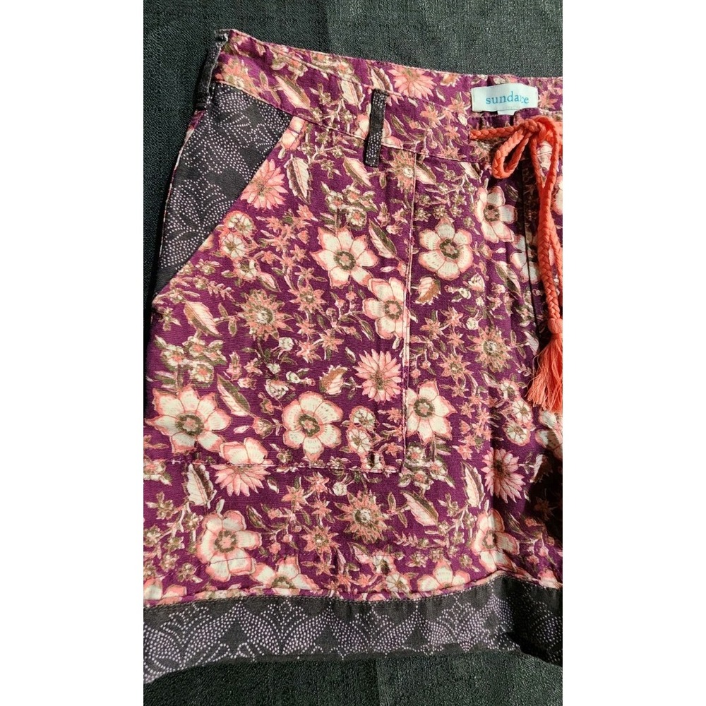 Sundance Women's Kalini Linen Cuffed‎ Shorts Size PM Pockets Red Purple Floral